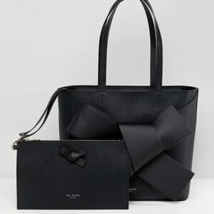 Ted Baker Womens Black Leather Allie Giant Knot Bow Purse Bag & Wallet Set NWT